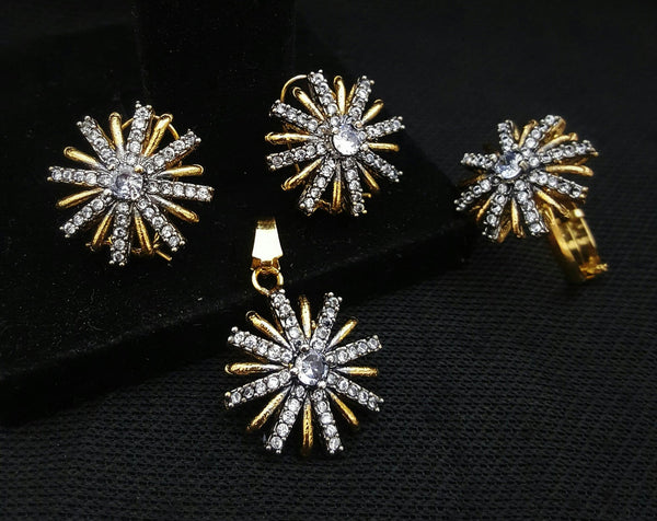 Sunflower Diamond-Cut White Necklace Set