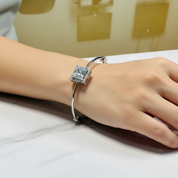 Elegant Rectangle White Stone Silver Bracelet