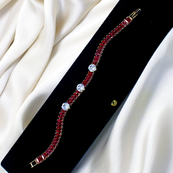 Red Zircon Bracelet with Three Dazzling White Stones