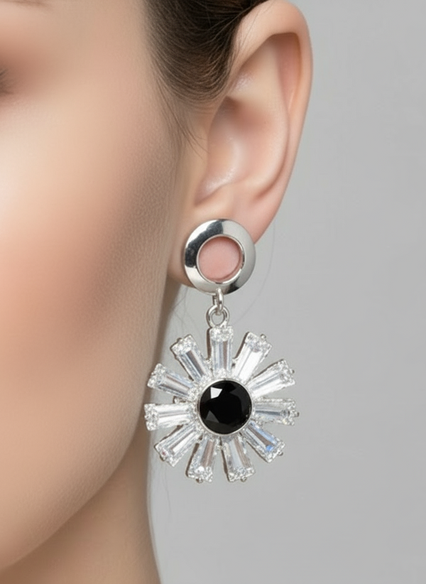 Sunlit Petals: Silver Sunflower Earrings