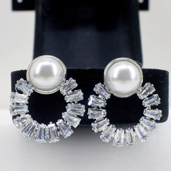 Silver Luster: Pearl Zircon Earrings