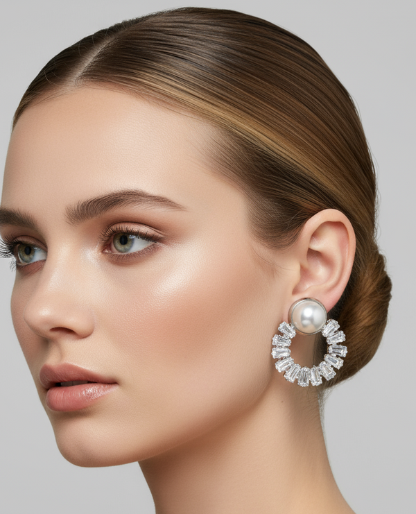 Silver Luster: Pearl Zircon Earrings