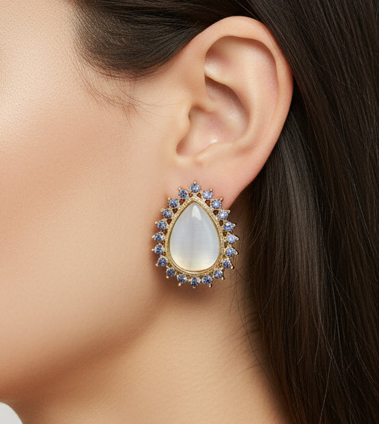 Elegant Pear-Shaped Pearl Earrings Surrounded by Sparkling White Stones