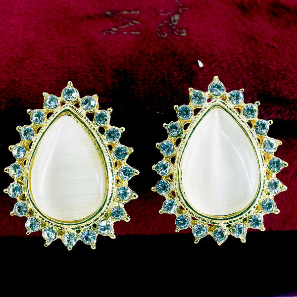 Elegant Pear-Shaped Pearl Earrings Surrounded by Sparkling White Stones