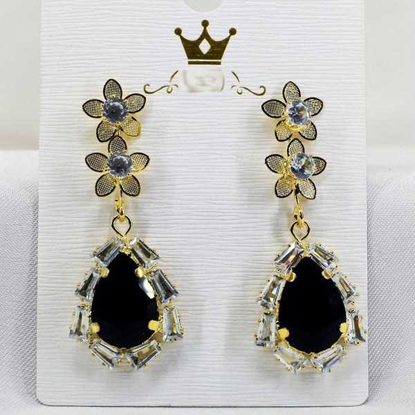 Starry Nightfall: Teardrop Earrings with Black Stone