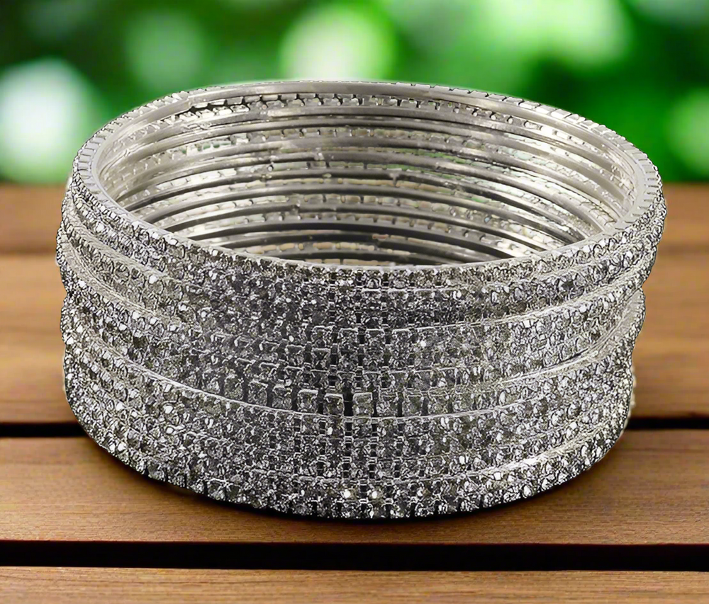 Sparkling Elegance Silver Stone Bangles Rasam.pk