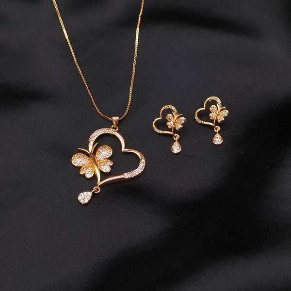 Heart and Butterfly golden necklace set