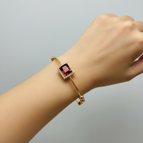 Elegant Rectangle Red Stone Golden Bracelet