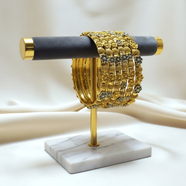 Delicate Bloom Collection: Set of 6 Gold-Plated Tiny Flowered Bangles