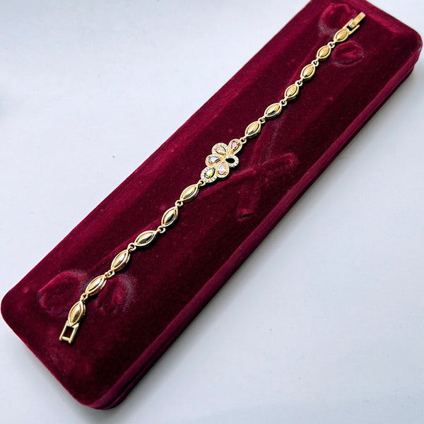 Radiant Harmony: Gold-Plated Bracelet with Multi-Color Center Stones