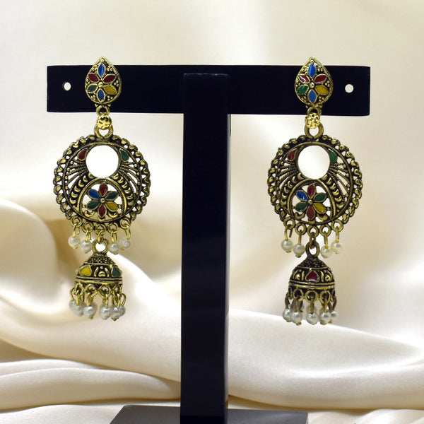 Golden Vintage Multicolor Indian Jhumka Earrings