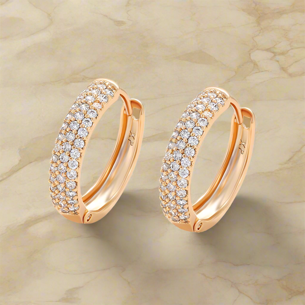 Zircon Stone Triple Line Golden Hoop Earrings