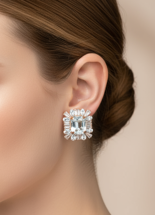 Classic White Stone Stud Earrings