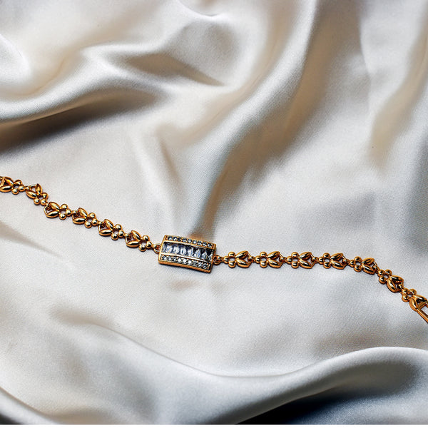 Gold-Plated Bracelet with Centered White Gems
