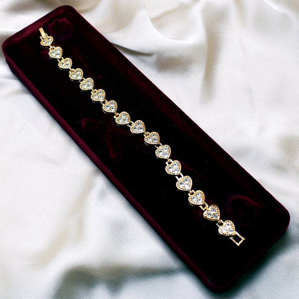 Hearts of Gold: Bracelet with Centered White Gemstones