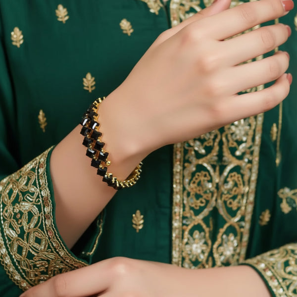 Gold-Plated Black Square Stone Bracelet