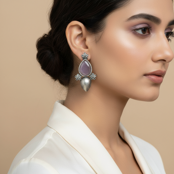 Serene Glow: Oxidized Pink Stone Earrings