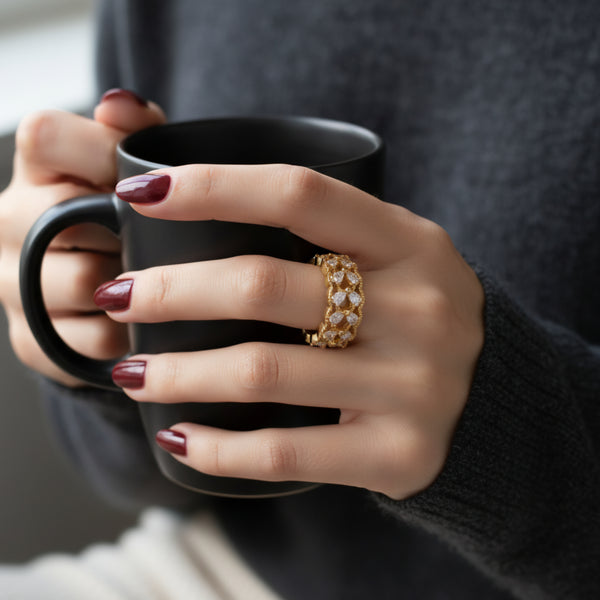 Gold Plated Zircon Studded Open Ring