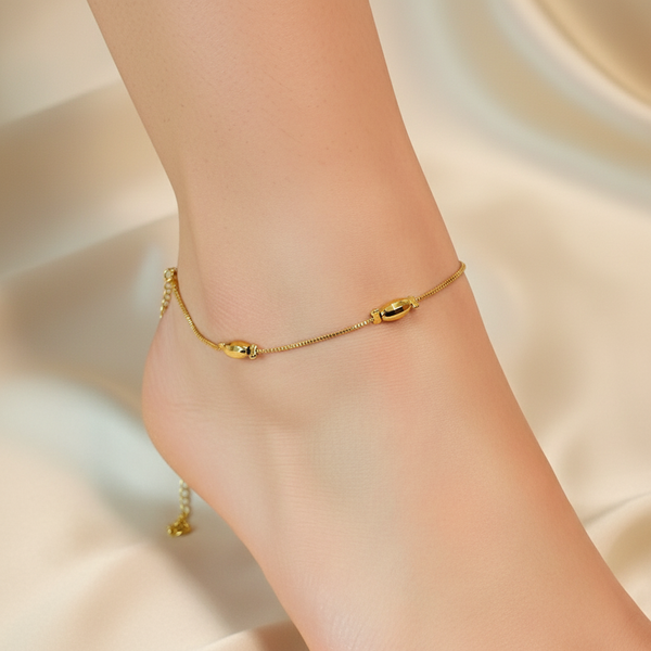 Golden Gleam: Oval Ball Anklet
