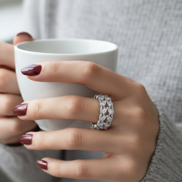 Silver Plated Zircon Studded Open Ring