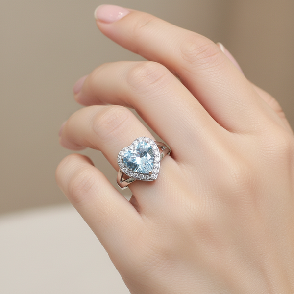 Luminous Love: Silver Heart White Stone Ring