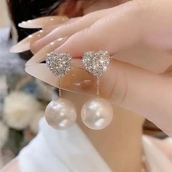Faux Pearl Heartbeat Earrings