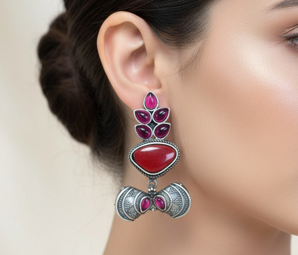 Elegant Allure: Red Stone Oxidized Earrings