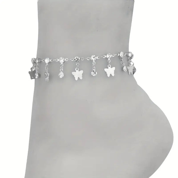 Rhinestone Starry Pendant Silver Anklet