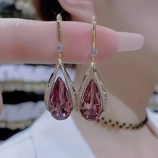 Sophisticated Style: Purple Drop Earrings with Golden Tone