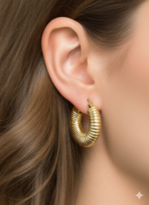 Chic Ridged Gold Hoop Earrings
