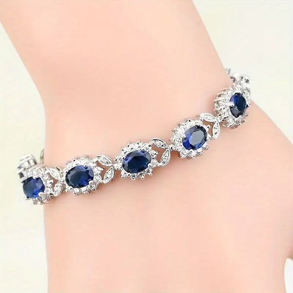 Silver Link Bracelet with Blue Stones