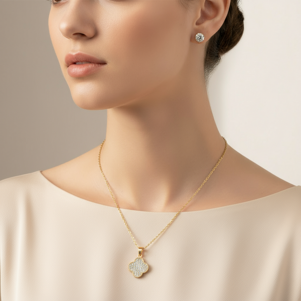 Pristine Elegance: White Stone Van Cleef Necklace Set