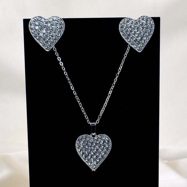 Heartfelt Elegance: Heart-Shaped Silver Necklace Set