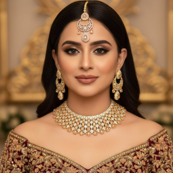 Intricately Woven Gold-Toned & Kundan/Crystal Choker