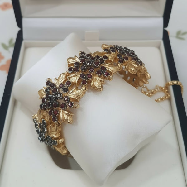 Deep Red Garnet Cluster Bangle in Gilded Setting