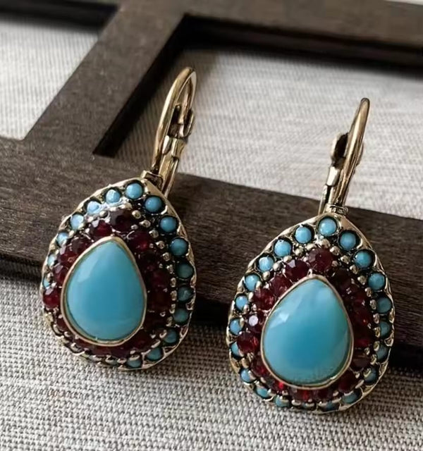 Classic Vintage Red,Blue Color stone Drop Earings