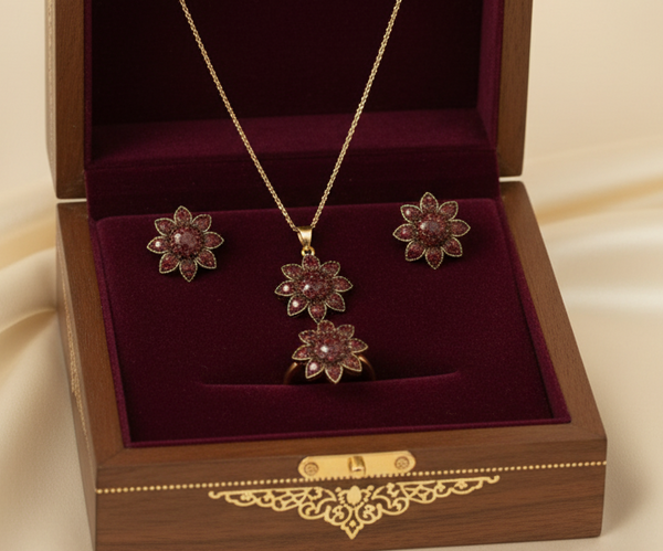 Floral Ruby Radiance Necklace Set