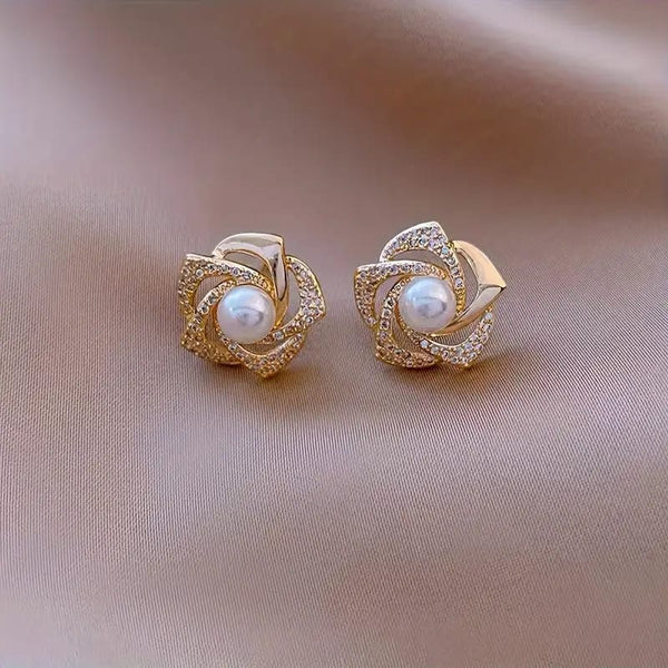 Flower Pearl Rhinestone Earrings