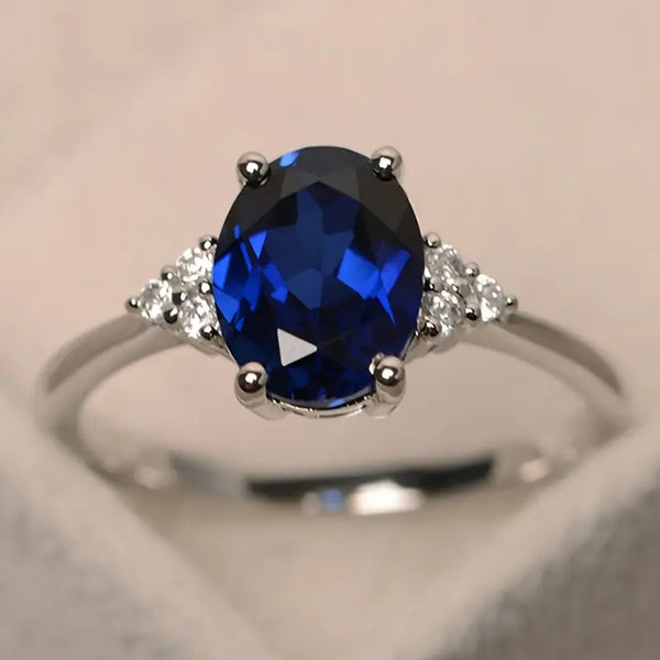 1pc Fashionable Women's Navy Blue Gem Silver Ring