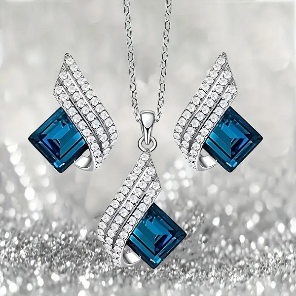 Angelic Elegance: Blue Crystal Wing Necklace Set