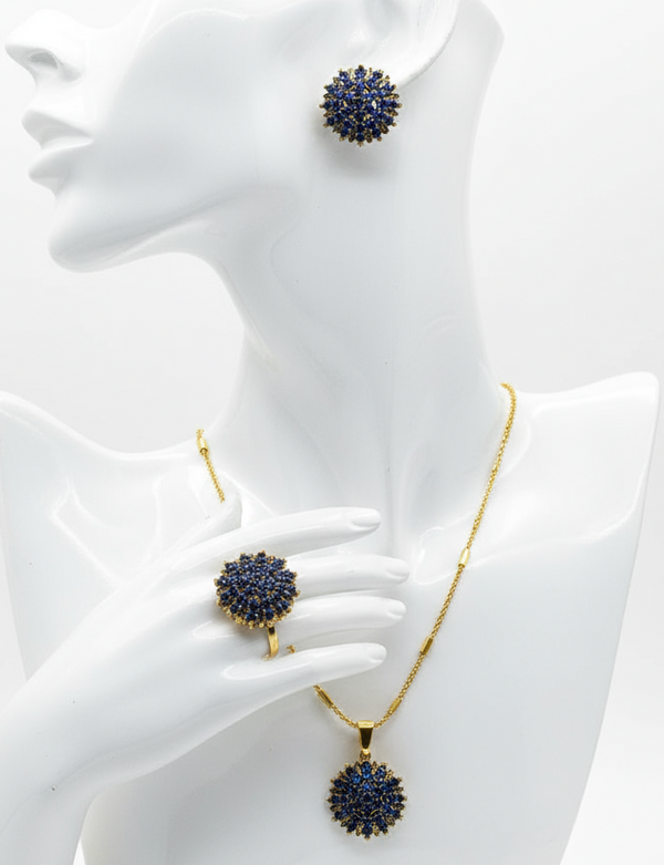 Elegant Sapphire Cluster Necklace Set