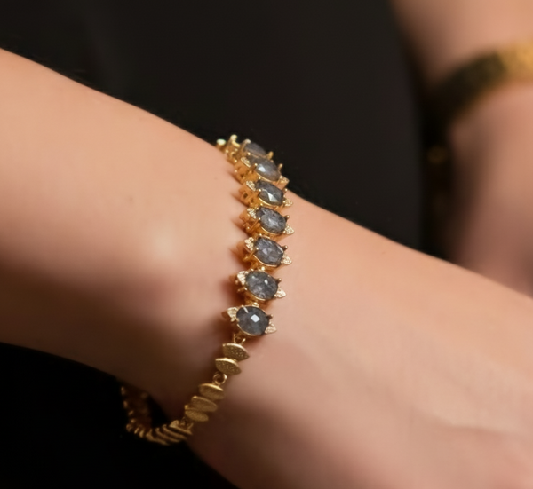 Delicate Gold Tennis Style Bracelet with Grey Gemstones