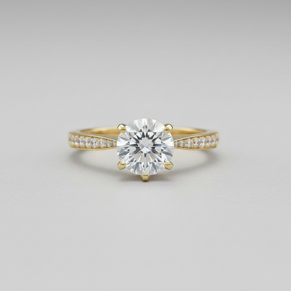 Round Cut Engagement Ring with Tapered Pave Setting