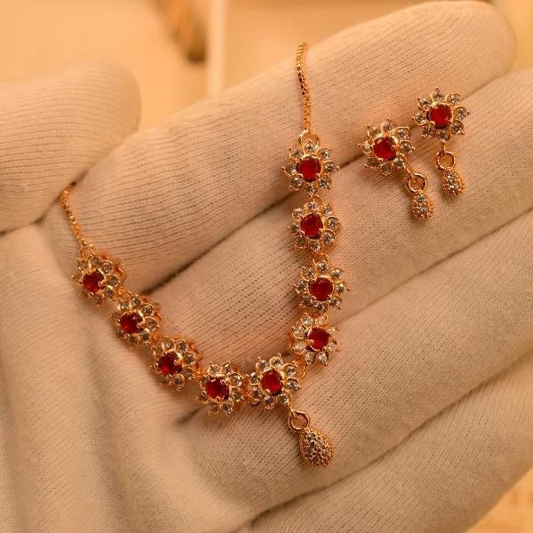 Treasury of Beauty: Inspiring red golden necklace set