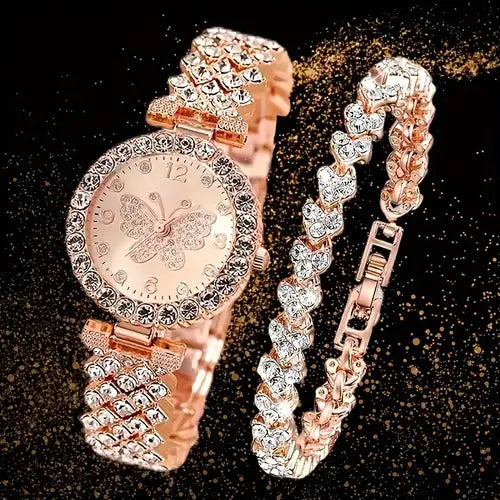 Eternal Charm: 2-Piece Butterfly Watch & Bracelet Gift Set