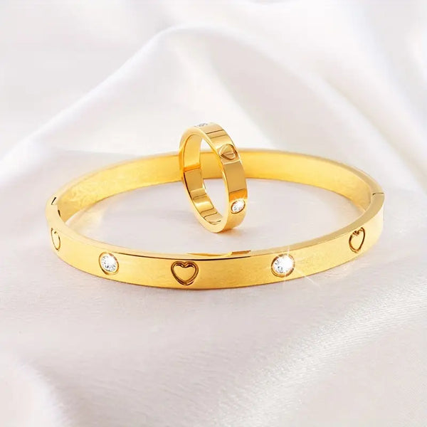 Love Bond: 18K Gold Plated Bracelet & Ring Set