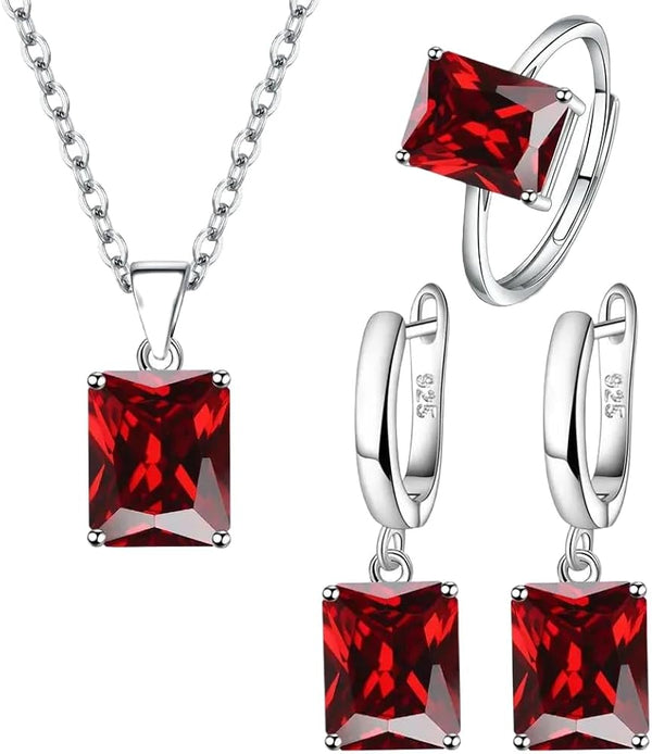 Red Zirconia Combo Silver Necklace Set