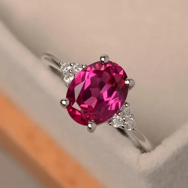 1pc Fashionable Women's Pink Gem Silver Ring