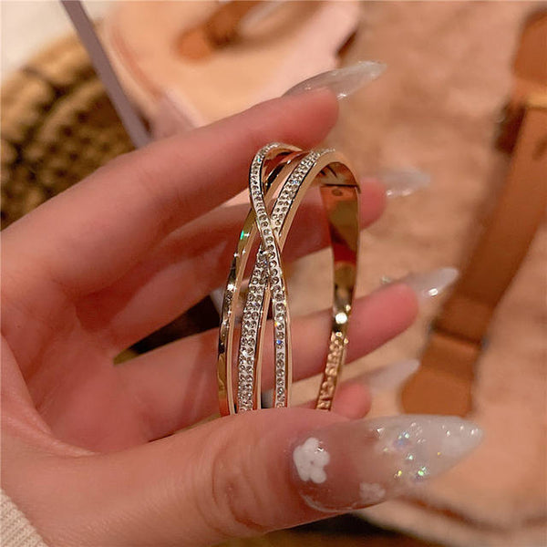 18K Rose Gold Full White Stone Bracelet for Women Titanium Steel Bracelet