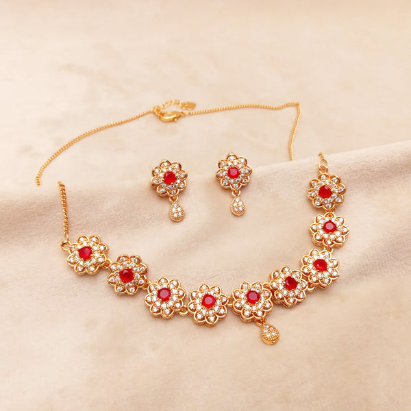 Treasury of Beauty: Inspiring red golden necklace set